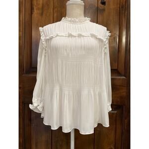 Ted Baker Airlie Plisee Sheer Pleated 3/4 Sleeve Peplum Blouse in White Size 1